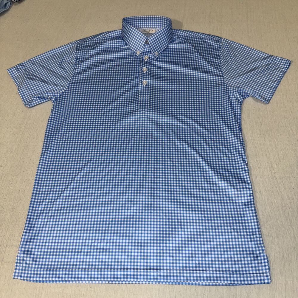 Collars and Co Golf Polo Light Blue Checks Size Small Preppy NWOT